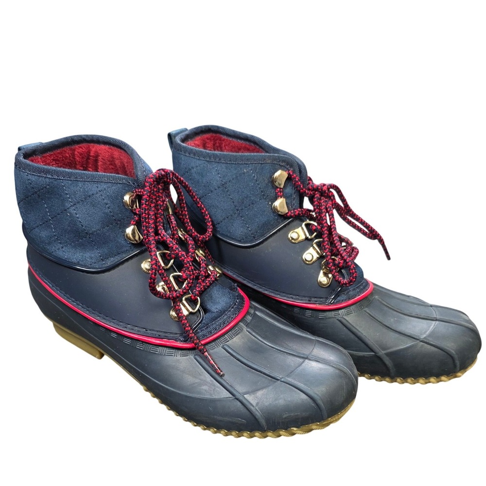 Tommy Hilfiger Rinah Rain Boots Women's Size 9M Navy Blue Quilted Faux Fur Lined